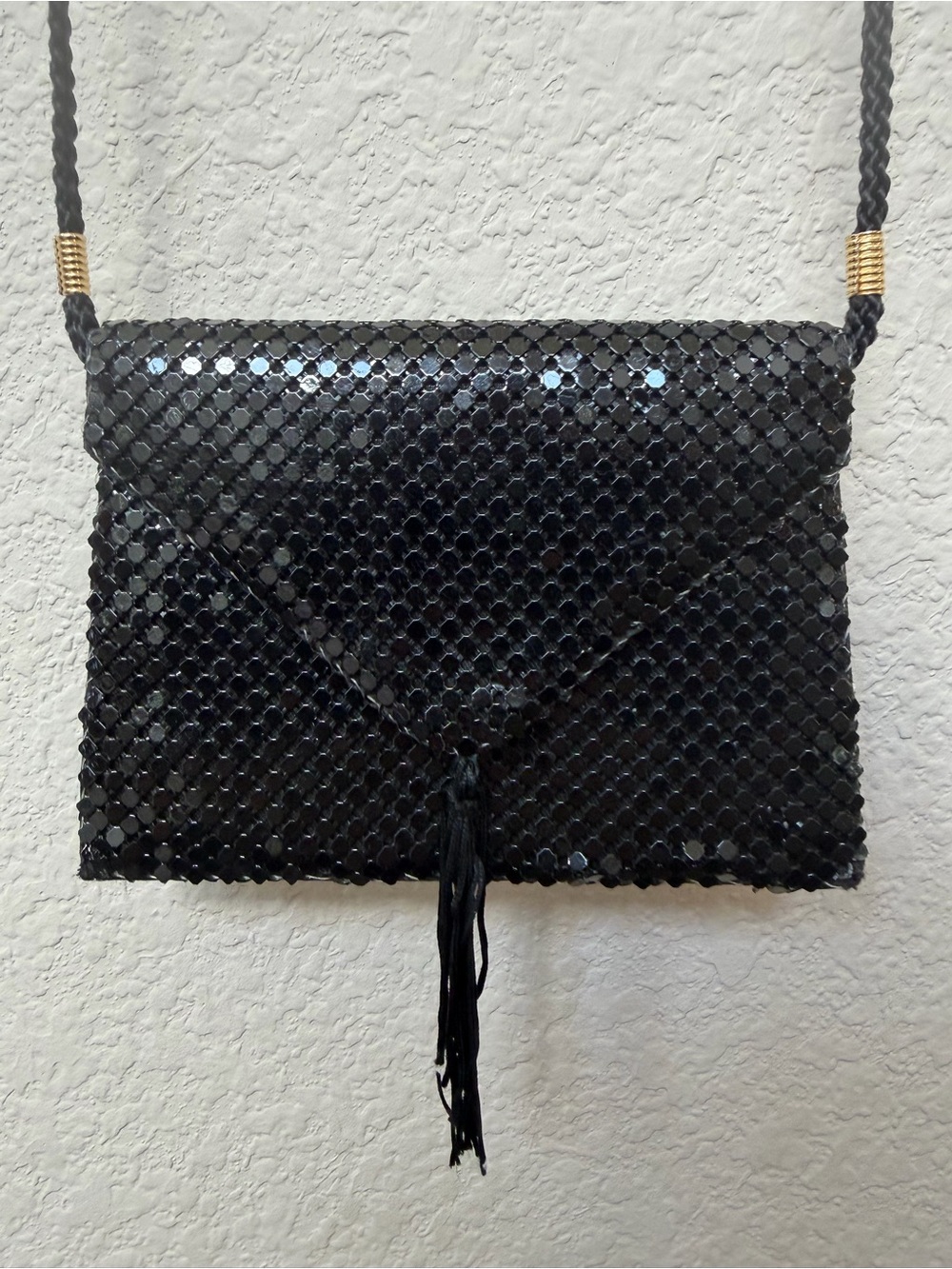 Vintage Black Sequin Apri Envelope Crossbody Bag